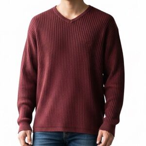 Timberland XL‎ Ribbed V-Neck Sweater Long Sleeve Burgundy Maroon